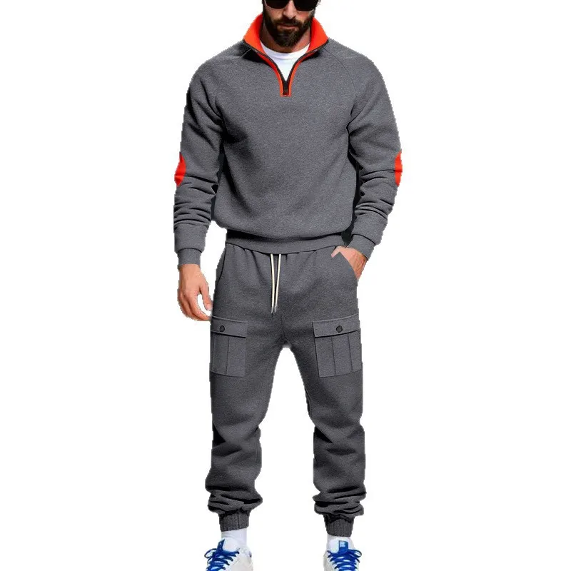 

Мужская повседневная флисовая толстовка и спортивные штаны для спецодежды, свободный крой, воротник-стойка, зима, доступны варианты 1/2 предмета