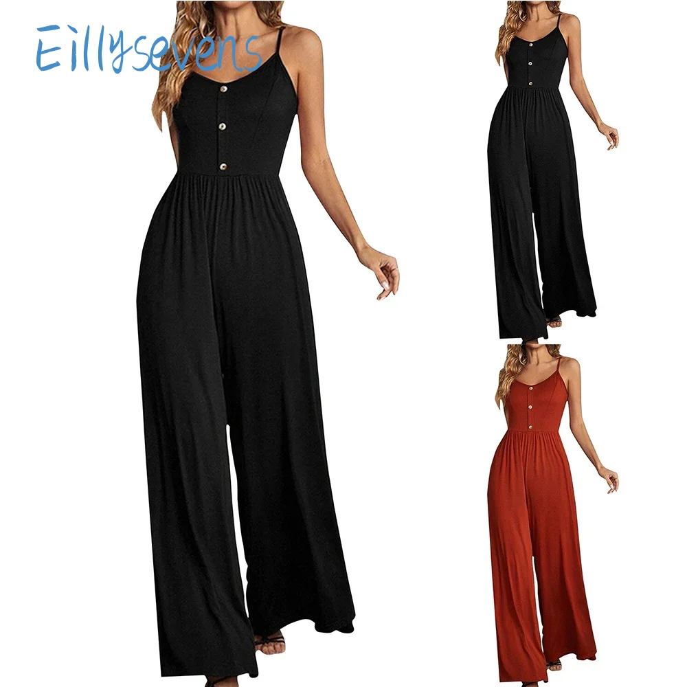 

Women New Suspender Jumpsuits Summer Casual Simple Solid Color High Waist Rompers Daily Commute Loose Wide Leg Flowy Jumpsuits