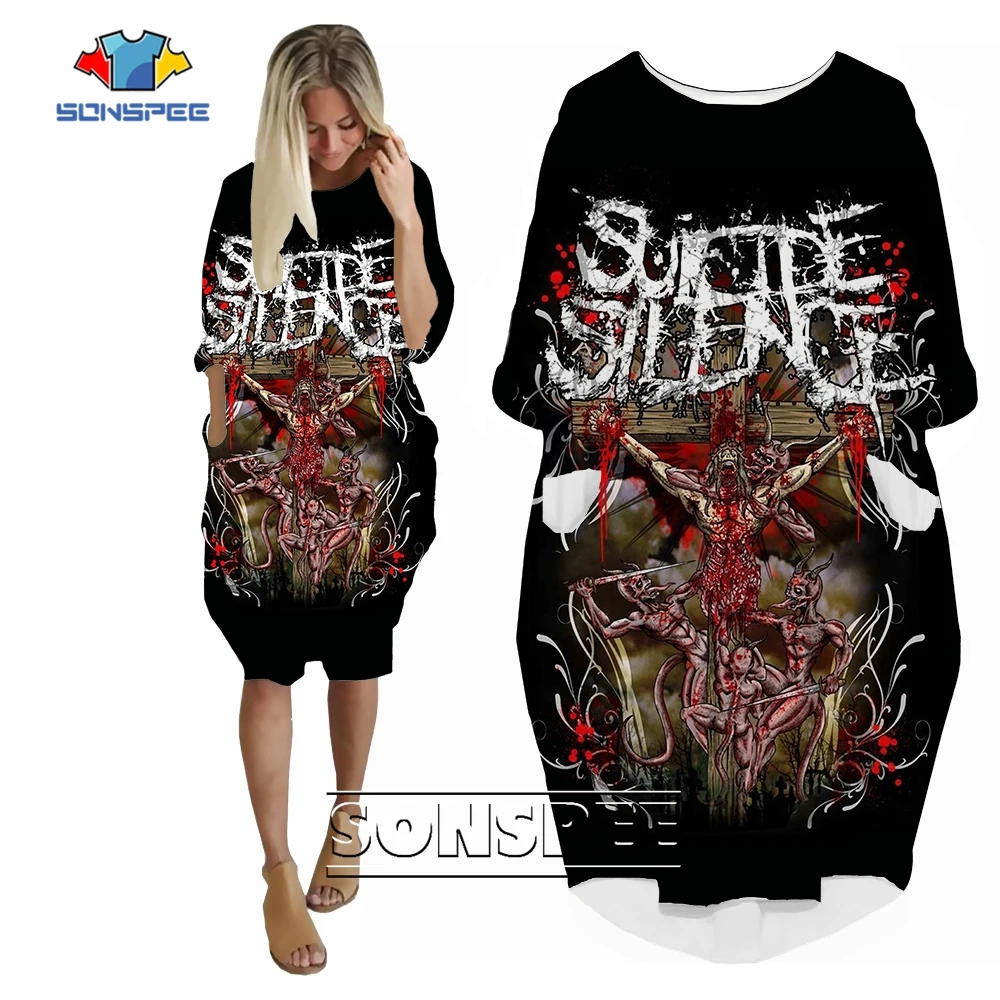 SONSPEE Street Horror Style Gothic Skeleton Graphic Women's Dress 3D Print Hell Demon Monster Skull Skirt Lady Casual Loose Gown