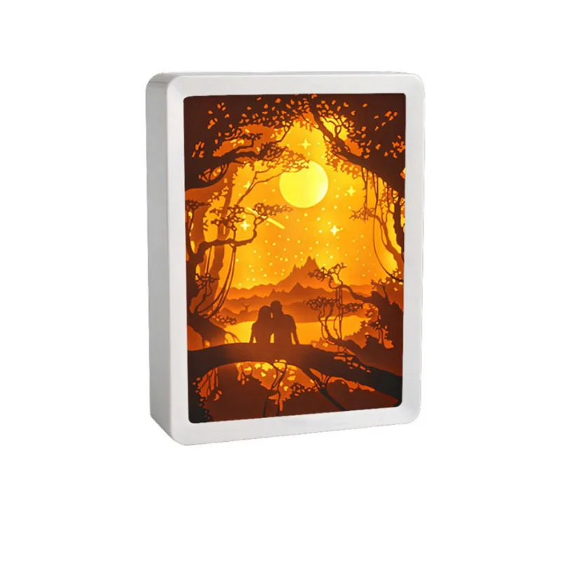 Imagem -03 - Cute Cat And Witch Light Box Paper Cut Shadow Box Frames Night Light Custom Picture Frame 3d Led Lamp For Kids Room Decor