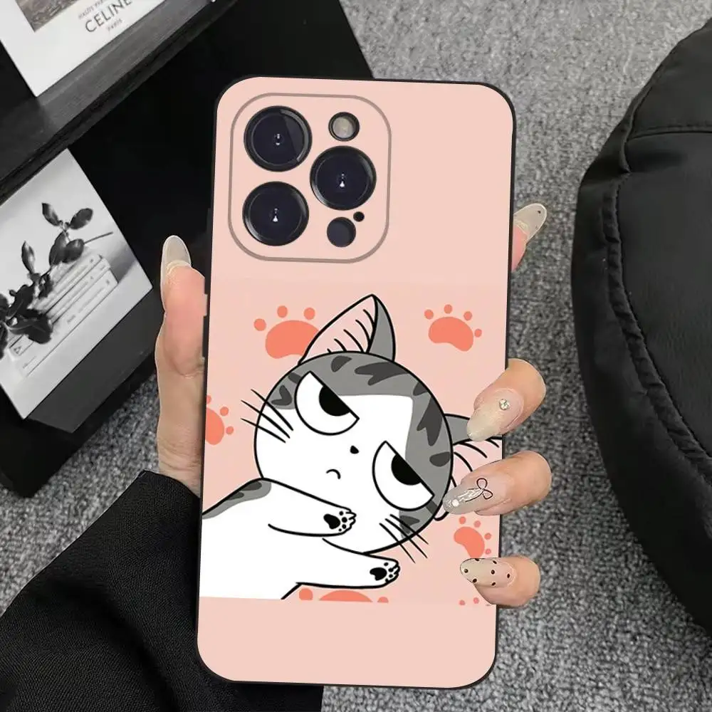 Funda de teléfono Chi Cat Sweet Home para iPhone 17,16,15,14,13,12,11,Plus,Pro Max,XS,XR,SE,Mini,8,7, funda negra de silicona suave