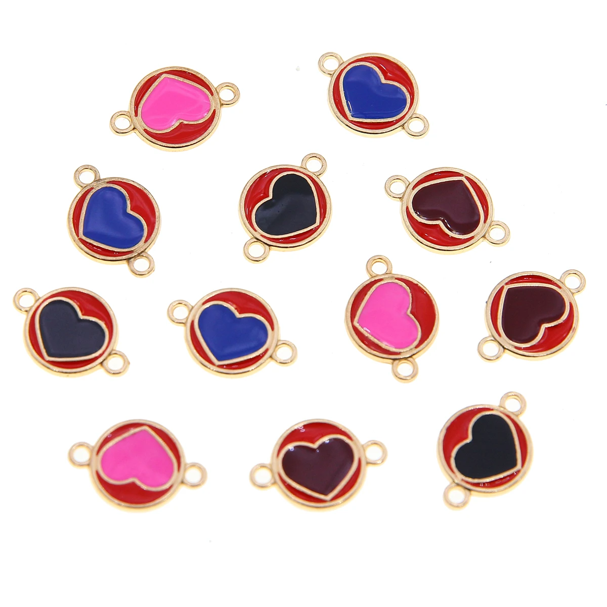 50pcs 20*14*1.5 diy Korean version jewelry accessories K Gold dripping oil alloy Love double hanging colorful small pendant brac