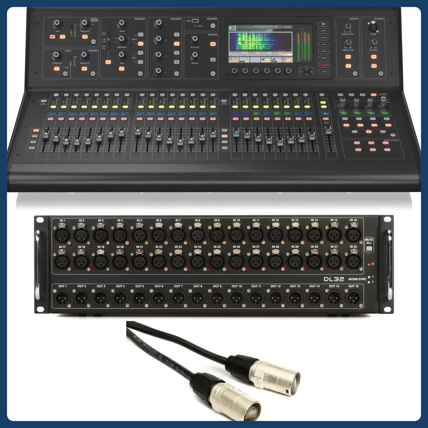 M32 Live Digital Mixer + DL32 Stage Box + 150' Cat5 Network Cable