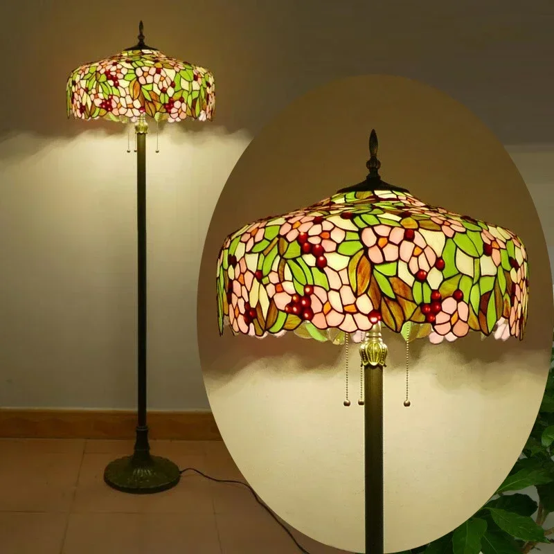 

FAIRY Tiffany Floor Lamp American Retro Living Room Bedroom Lamp Country Stained Glass Floor Lamp