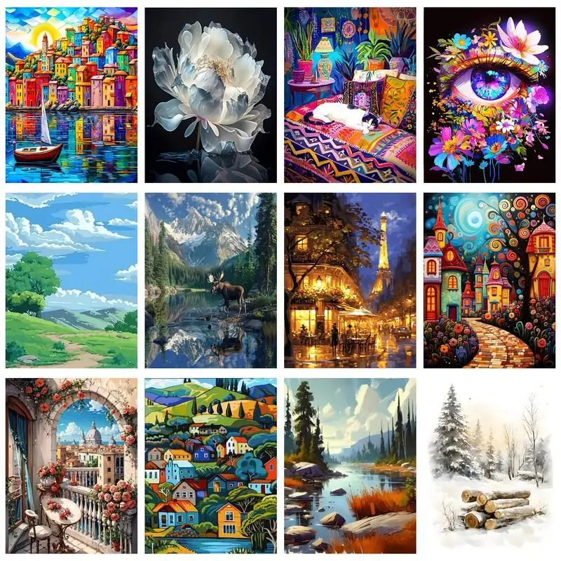 CHENISTORY DIY Paint By Number House Landscape Hand Painted Paintings Art Drawing On Canvas Gift Pictures By Numbers Kits Home D