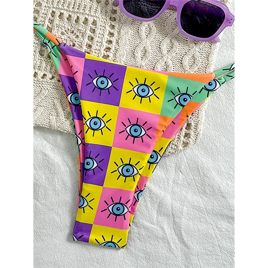 Buntes, bedrucktes Halter-Bikini-Set für Damen, zweiteiliger Badeanzug mit hohem Beinausschnitt, Badebekleidung, Badeanzug, Modell V7230. – Detail 16