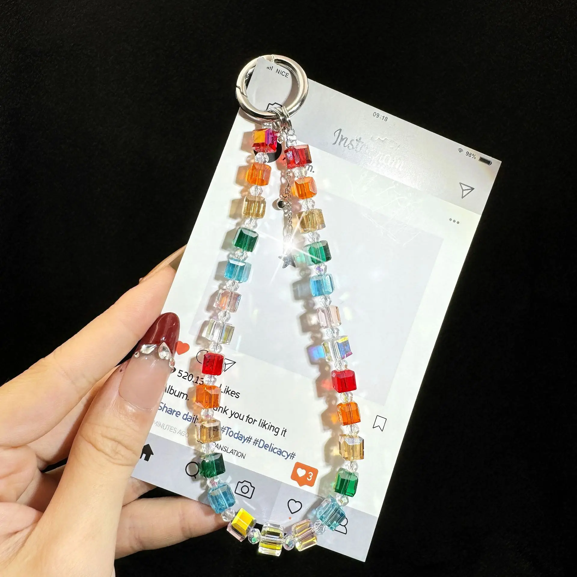 Rantai Ponsel Kristal Persegi Mode Mewah, Hiasan Gantung, Rantai Tangan Berhias Manik-Manik, Liontin Casing Ponsel