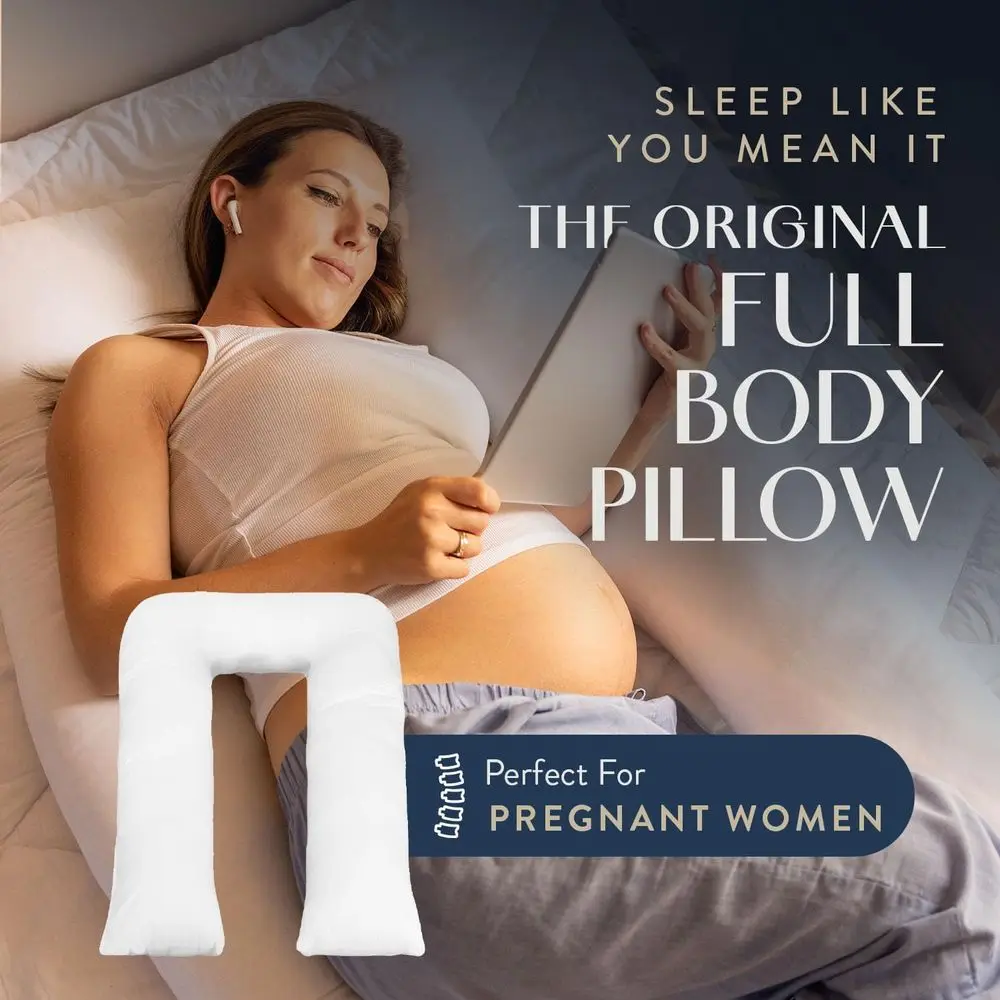 U-Shaped Body Pillow, Made in USA Full Body Maternity & Side Sleeper Pillow with 100% Cotton Cover & Hypoallergenic Down Alterna