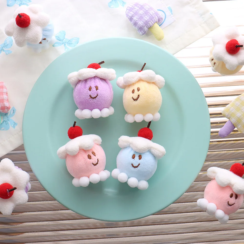 10pcs Sweet Korean Stuffed Toys Cherry Pudding Ice Cream Stuffed Doll Diy Brooch Children's Hair Accessories Children Small Gift