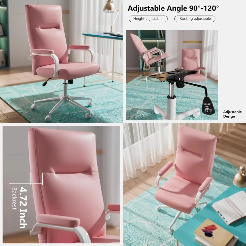 

Leather High-Back Desk Chair for Women, Ergonomic Adjustable Height Office Chair with Wheels, Suitable for Computer Desks