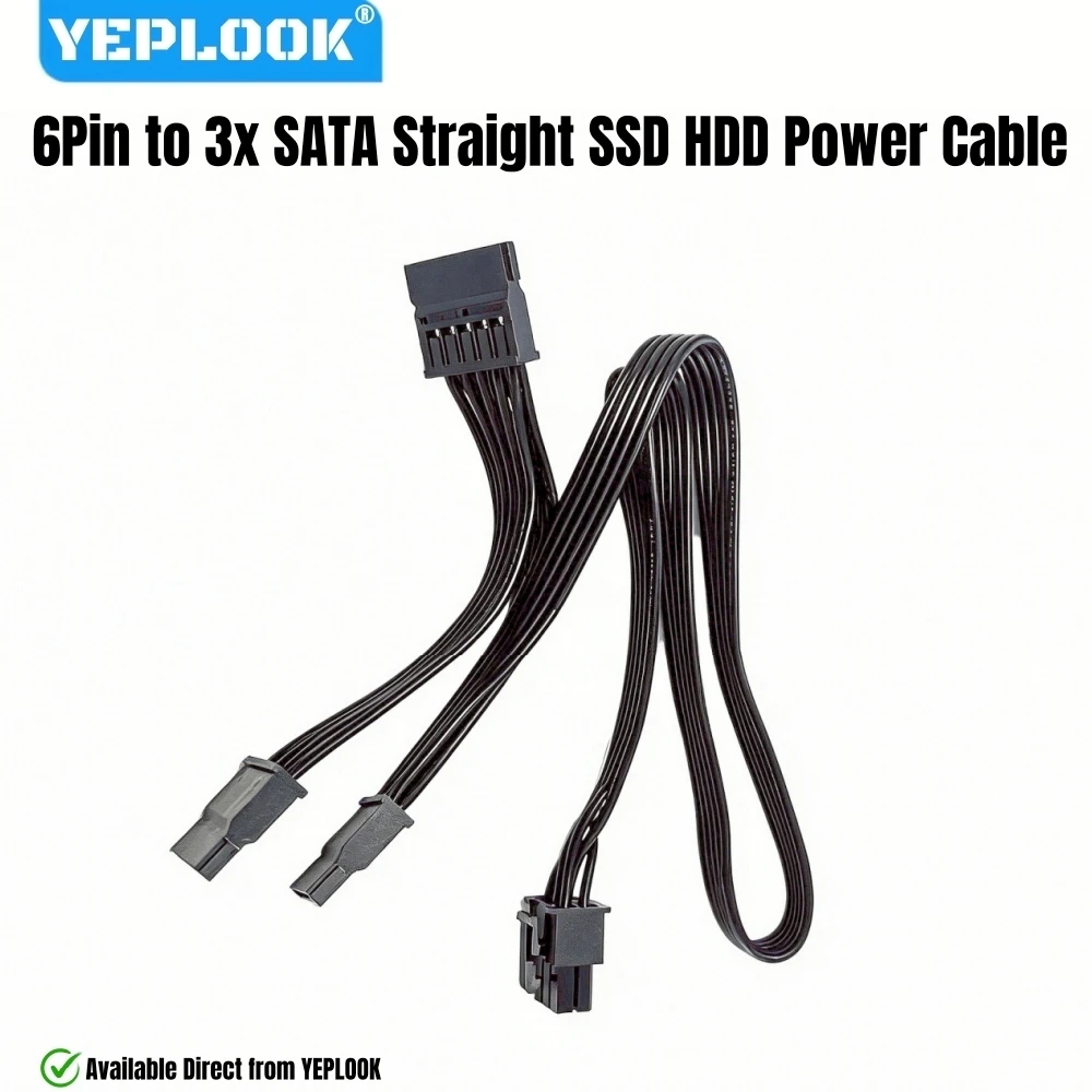 

YEPLOOK 6Pin to 3x SATA Straight, HDD SSD Power Cable for Corsair RM-x Type 4 Modular Power, for RM1000x, RM850x, RM750x, RM650x