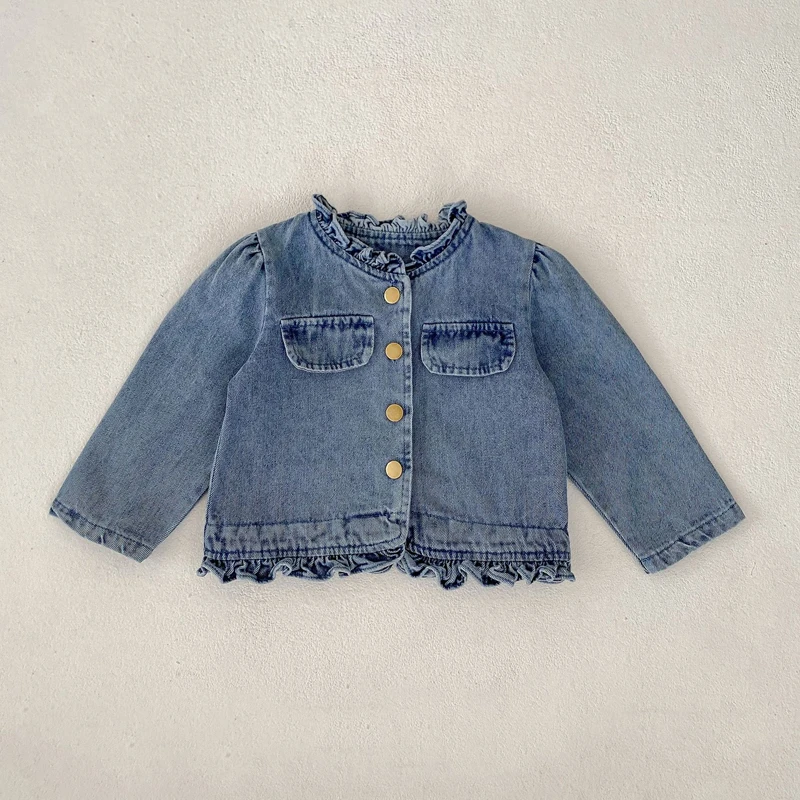 Autumn new style 0-3 years old baby clothing baby girl fungus collar denim long-sleeved coat girls cardigan fashion coat