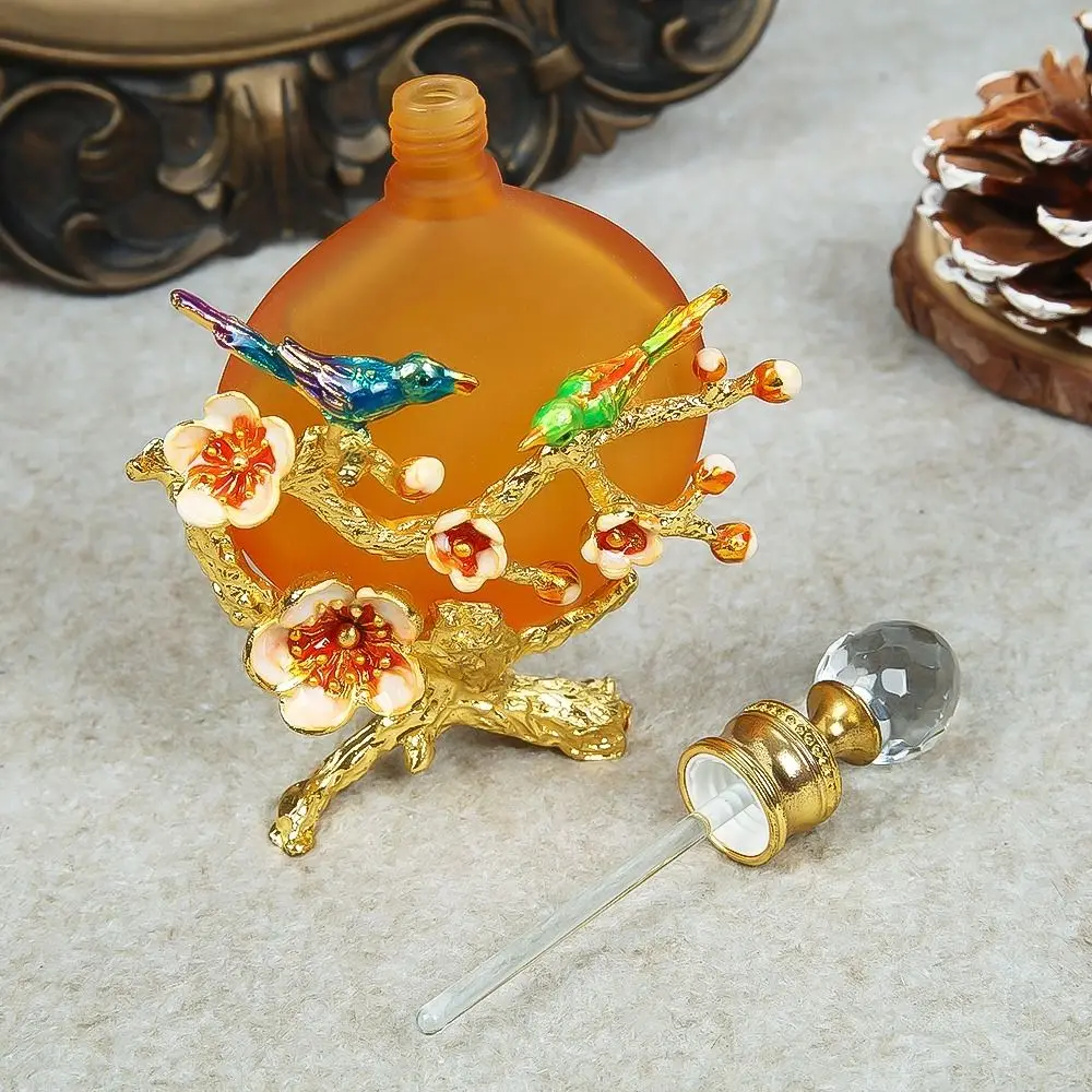 Glass 30ML Perfume Bottle Crystal Cap Empty Bottle Essential Oil Bottle 3D Enamel Birds Pipe Perfume Dispenser Filling Device