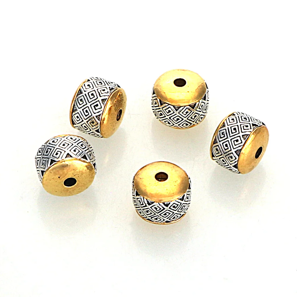 5Pcs 10x8MM Antique Golden Silver Plated Cast Metal Striped Abacus Spacers Beads With Grid Pattern For Diy Jewelry Making