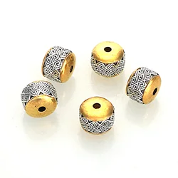 5Pcs 10x8MM Antique Golden Silver Plated Cast Metal Striped Abacus Spacers Beads With Grid Pattern For Diy Jewelry Making