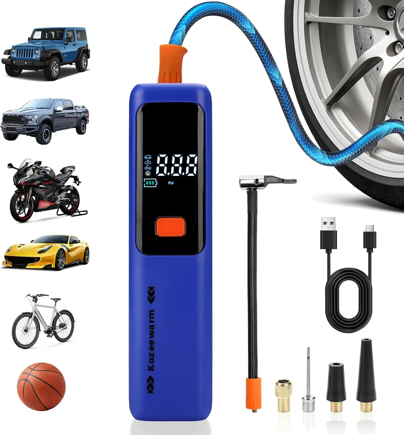 

Portable Tire Inflator 150PSI Cordless Air Compressor with Digital Gauge, Rechargeable for Car, SUV, Motorcycle, Bicycle