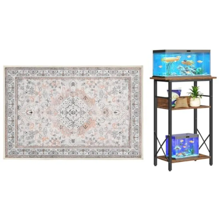 

10 Gallon Aquarium Stand 2 x 3 ft Area Rugs Washable 3-Tier Fish Tank Stand with Storage Small Rugs for Entryway Kitchen Bathro