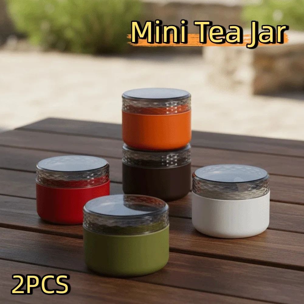 

2PCS Durable Acrylic Lid Mini Tea Jar Tinplate Round Tea Sealed Jar Portable Moisture-proof Empty Tea Tin Can Food Storage