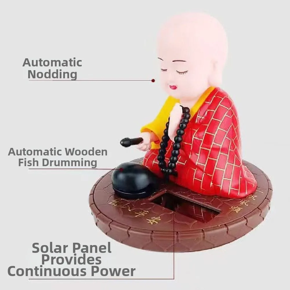Devout Prayer Solar Nodding Buddha Wealth Coming Knocking Wooden Fish Buddhist Monk Figurines Handcrafts Successfully