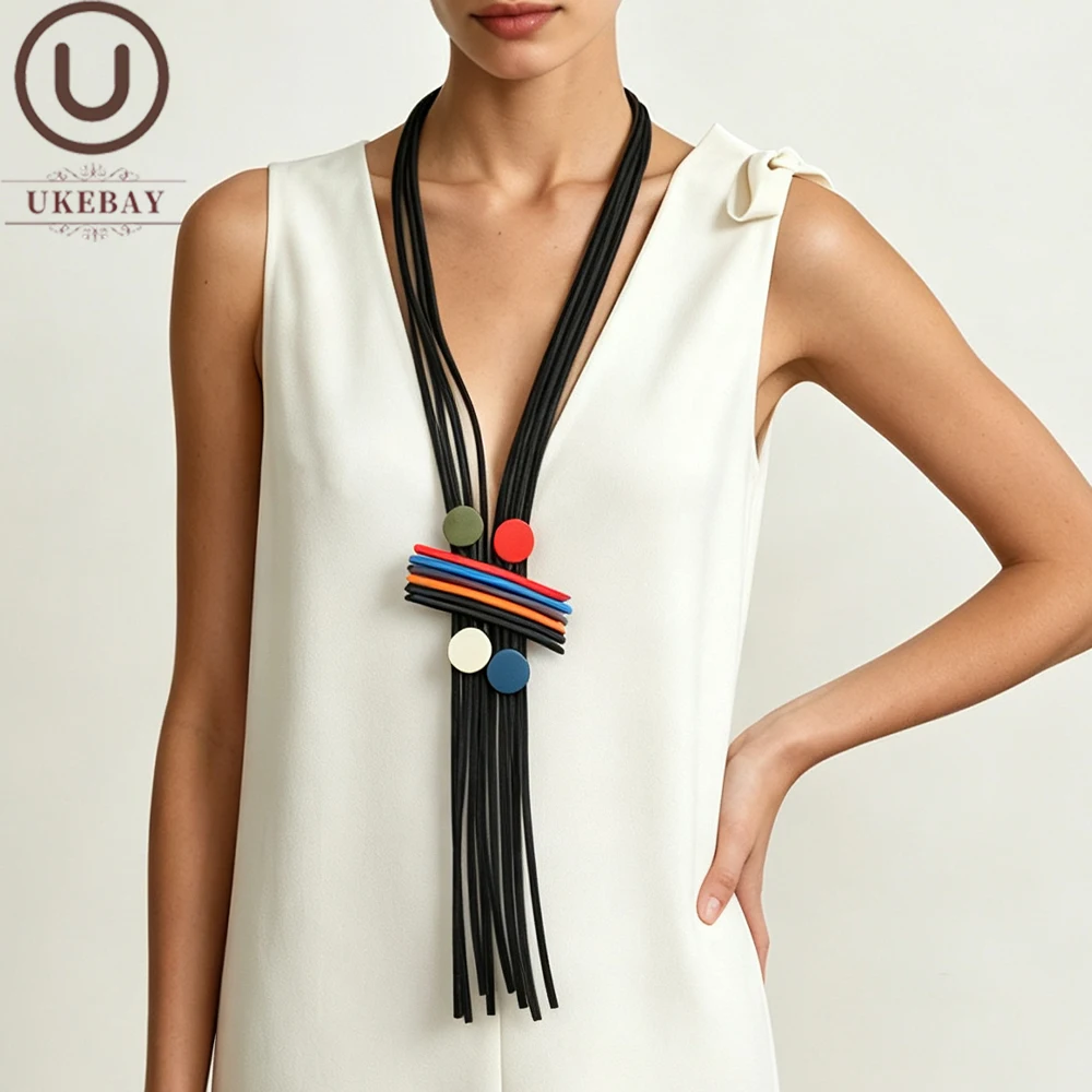 UKEBAY Neue Lange Quasten-Halsketten für Damen, Designer Handgefertigte Luxus-Anhänger-Halskette, Gummi-Schmuck, Holz-Accessoires Halsketten – Detail 1
