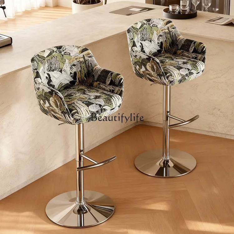 Chaise de bar rétro française, tabouret haut de maison, chaise à dossier relevable en acier inoxydable