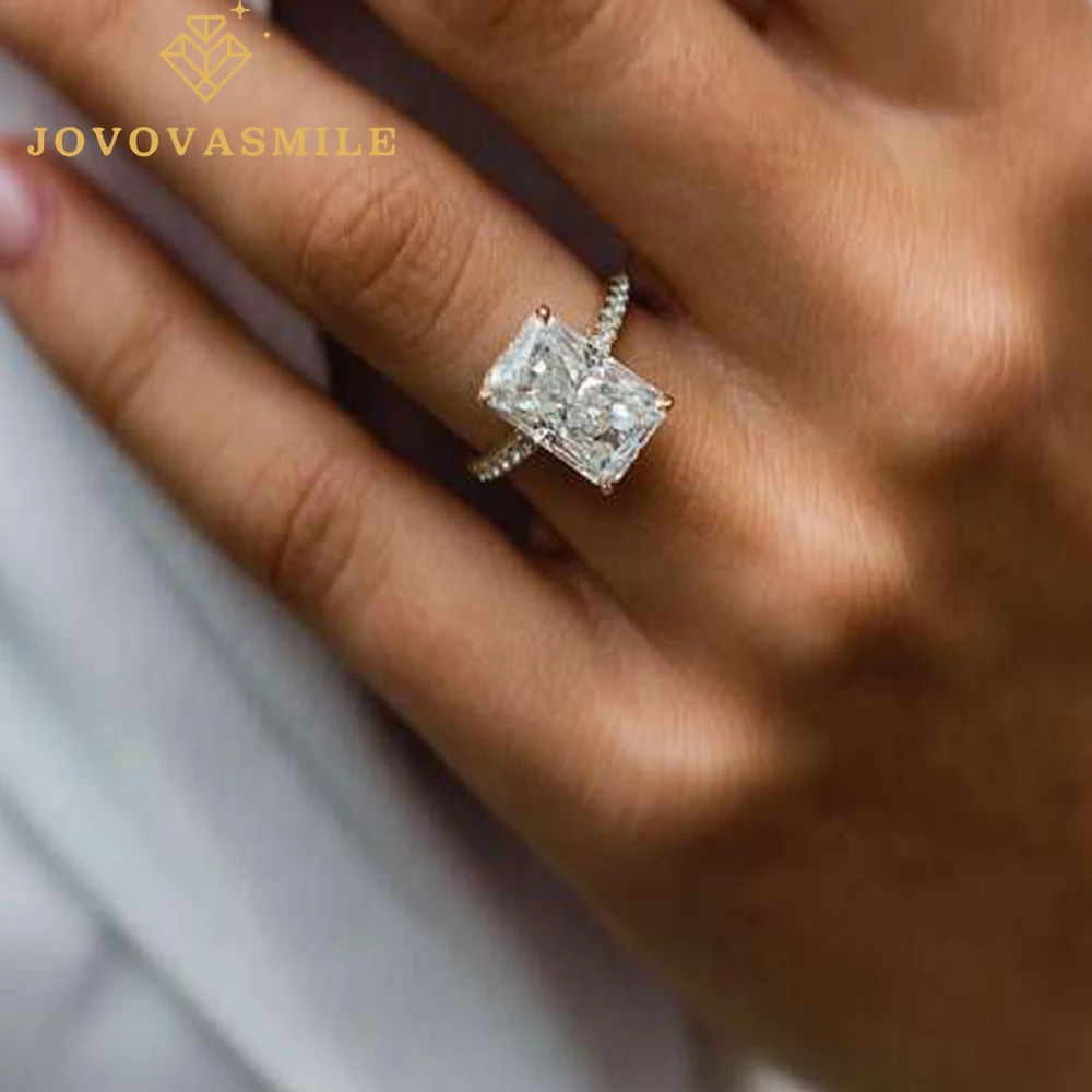 

JOVOVASMILE Moissanite Ring 5 Carat 12*8mm Crushed Ice Hybrid Radiant Cut 18k Gold U-Prong Pavé Weddin Band With Certifacte