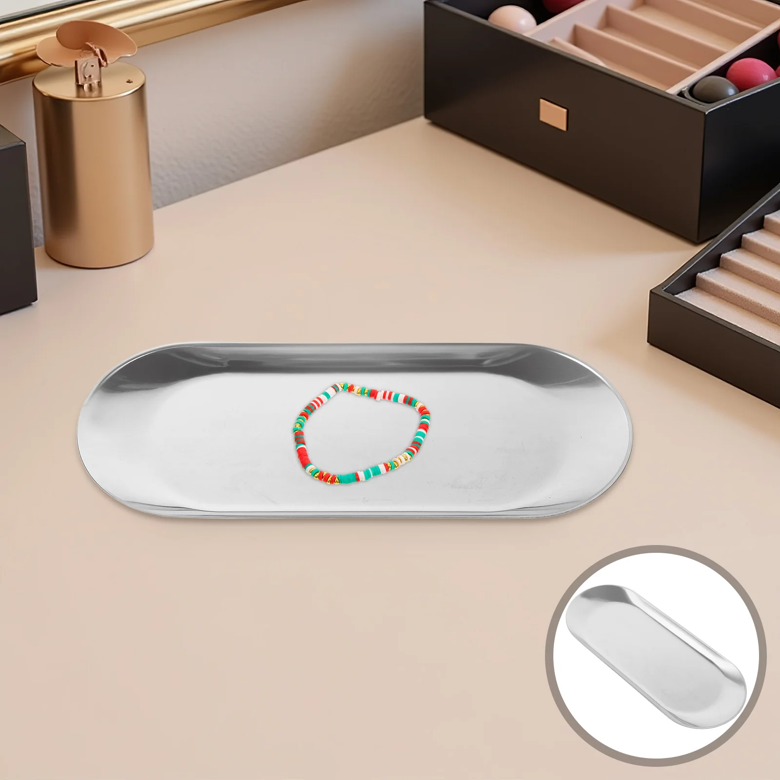 

6 Pcs Multifunction Storage Tray Decorative Rings Holder Trinkets Jewelry Dish Stainless Steel Plate for Women