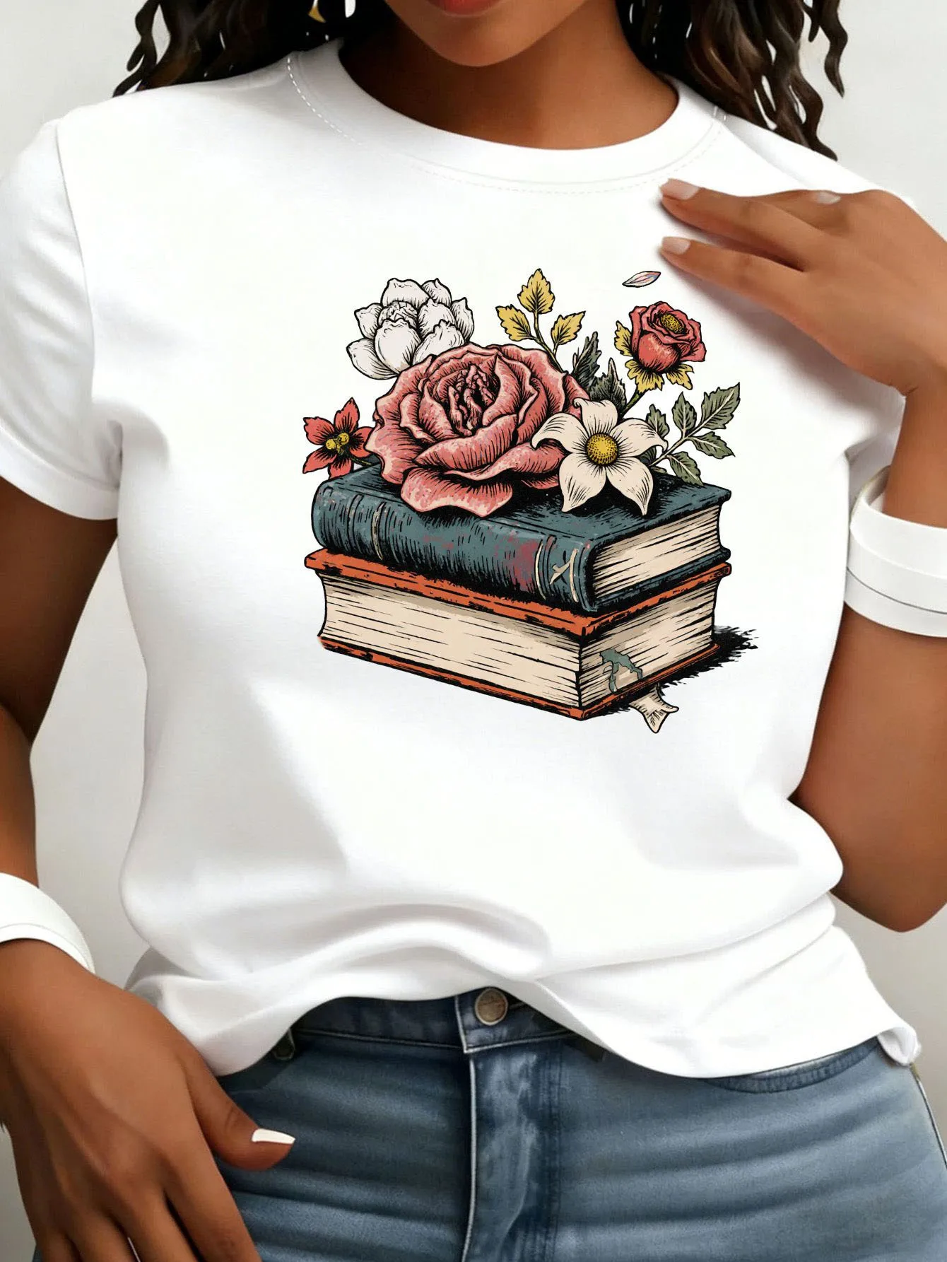 Women'S Fashion Comfortable Breathable Top Retro Literary Style Book Floral Print Sleeve Comfortable Fit for Summer Basic Wear