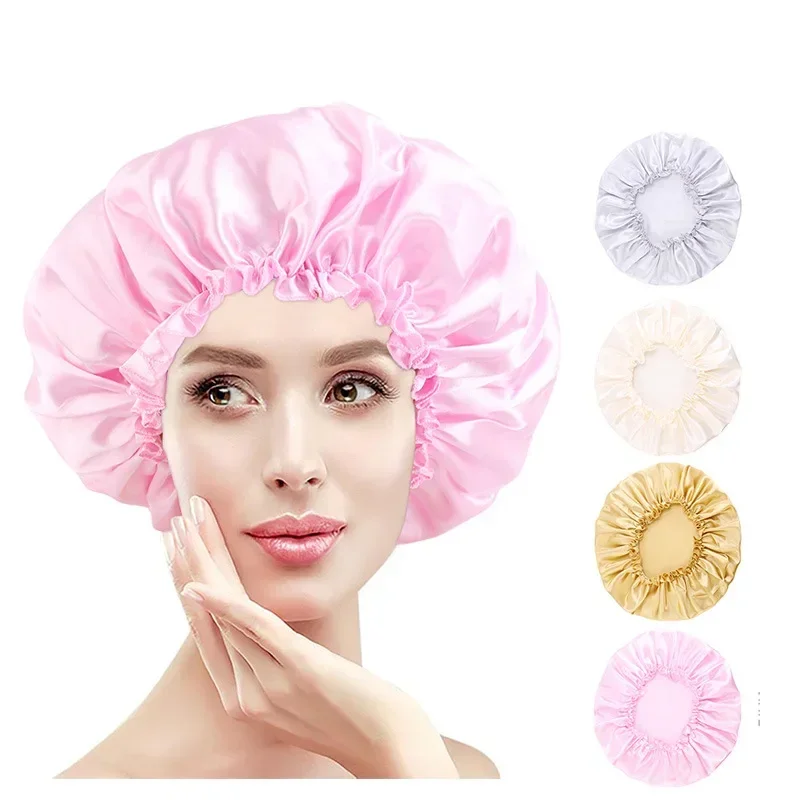 

Waterproof Women Shower Cap Satin Beanie Hair Bonnet Bath Accessories Shampoo Multiple Shower Caps Bathroom Set Dust-proof