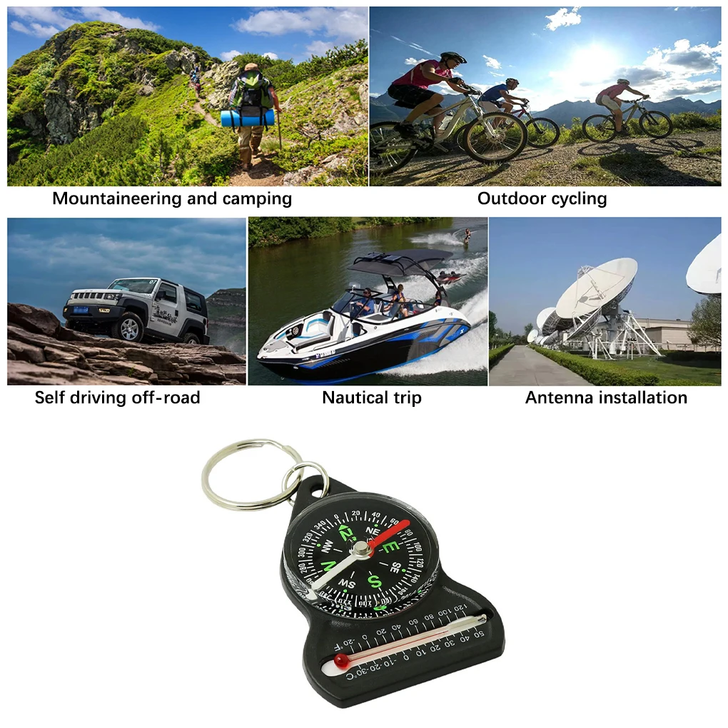 3 in 1 Navigation Tool Thermometer Mini Clip Pointer Positioning Device Temperature Gauge Dial Keychain Watch Hiking