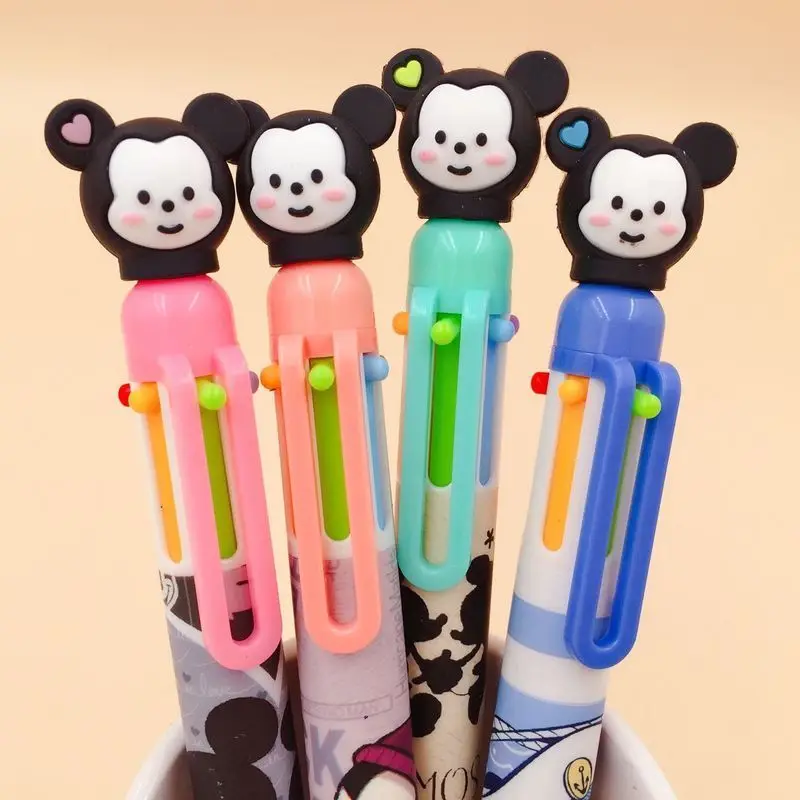 40pcs Kawaii Disney 6 Colors Ball Pen Mickey Multicolor Pen Colorful Hand Account Pen Students School Office Stationery Supplies