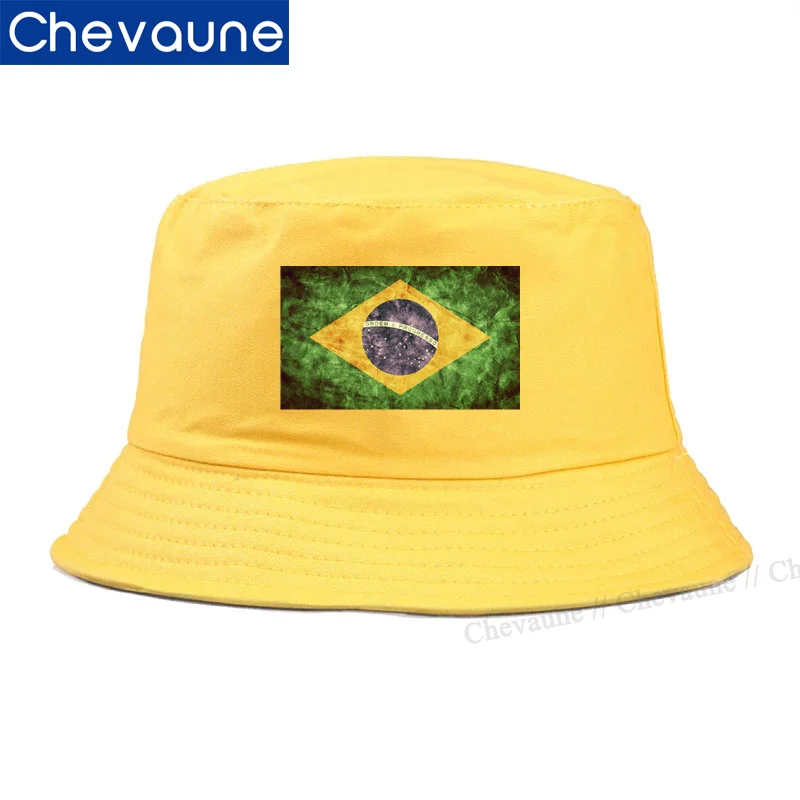 Brasil Flag Print Bucket Hat Woman Man Outdoor Sun Beach Summer Panama Hats Fashion Fisherman Caps BR Flag Design Sun Visor Caps