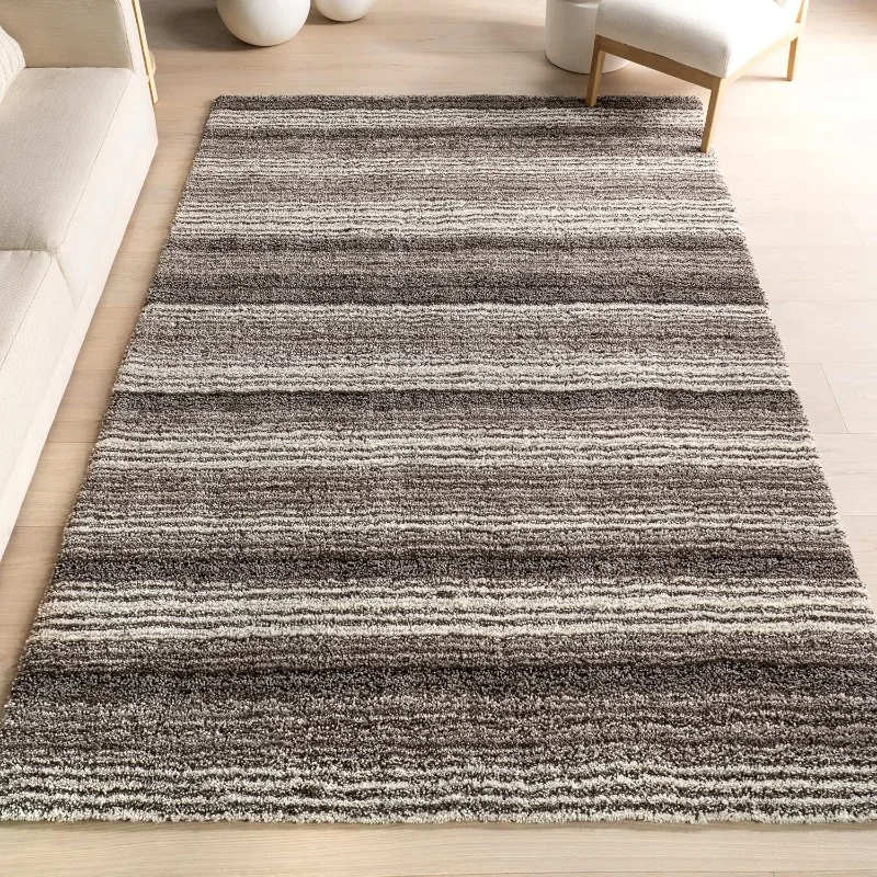 

Striped Shag Area Rug - 8x10 Shag Area Rug Casual Gray Multi/ Rugs for Living Room Bedroom Dining Room Nursery