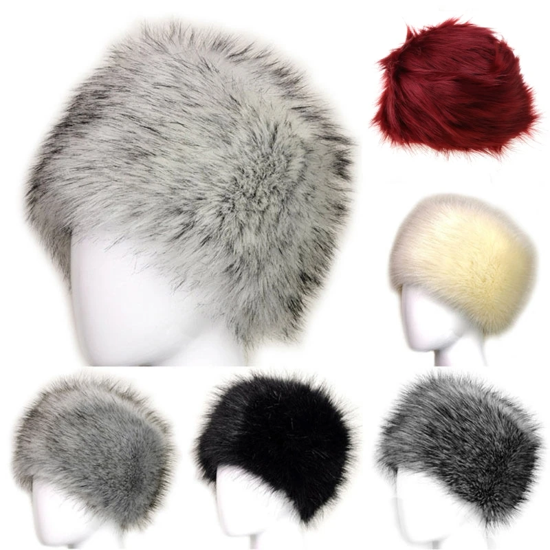 Women Black Faux Fur Hat Russian Winter Warmer Ear Ushanka Cossack Ski