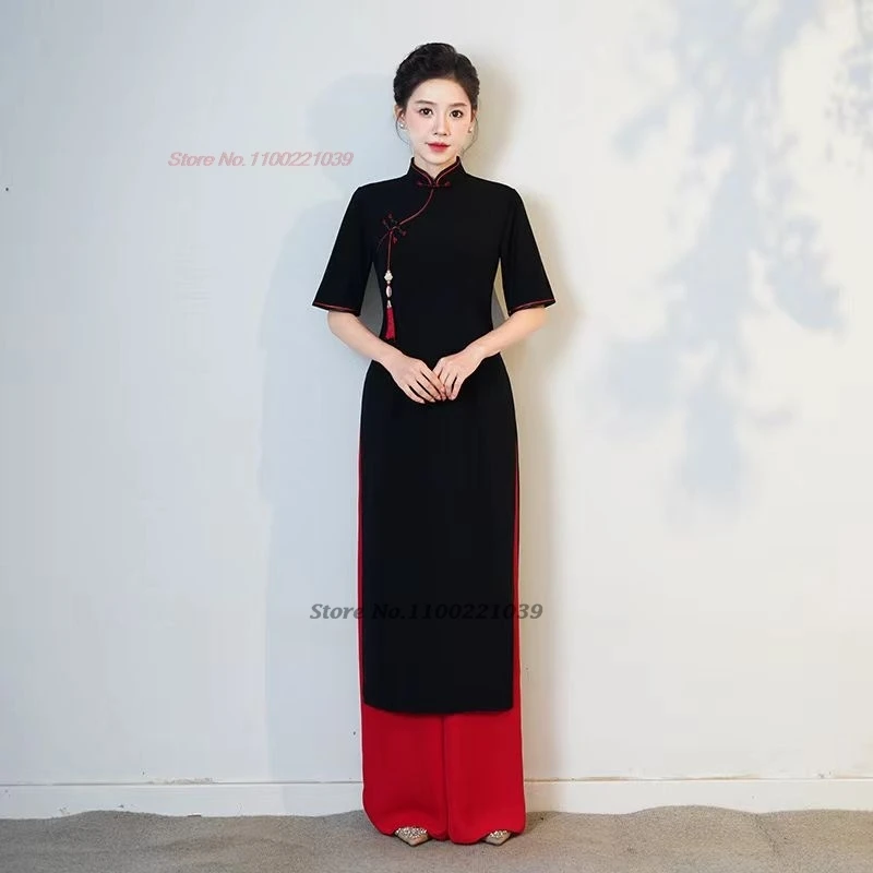 2026 vietnam aodai dress improved cheongsam traditional oriental ao dai dress+pants set vintage qipao dress party banquet dress