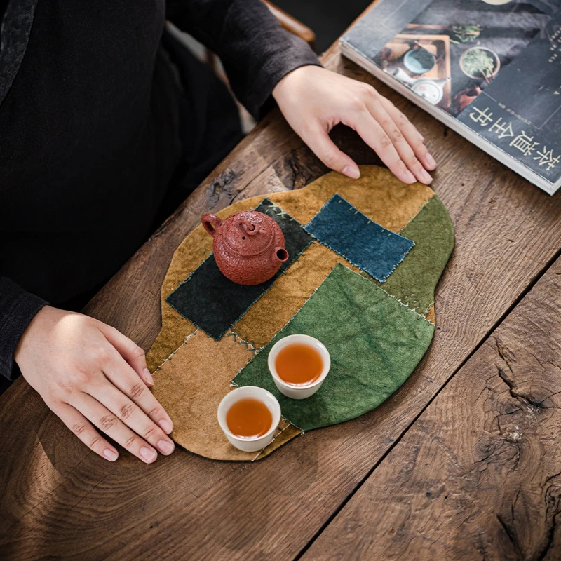 Tie Dye Wabi Sabi Handmade Patchwork Tea Mat Cotton Linen Table Runner Use Home Tea Room Decor Outdoor Pad Cloth Dining Cup