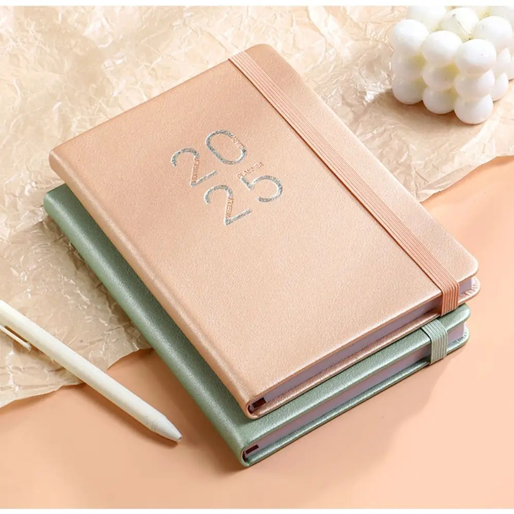 A5 Sketchbook 2025 Planner Notebooks 312 Pages Leather Surface Schedule Journals with Strap 5 Colors Business Note Book