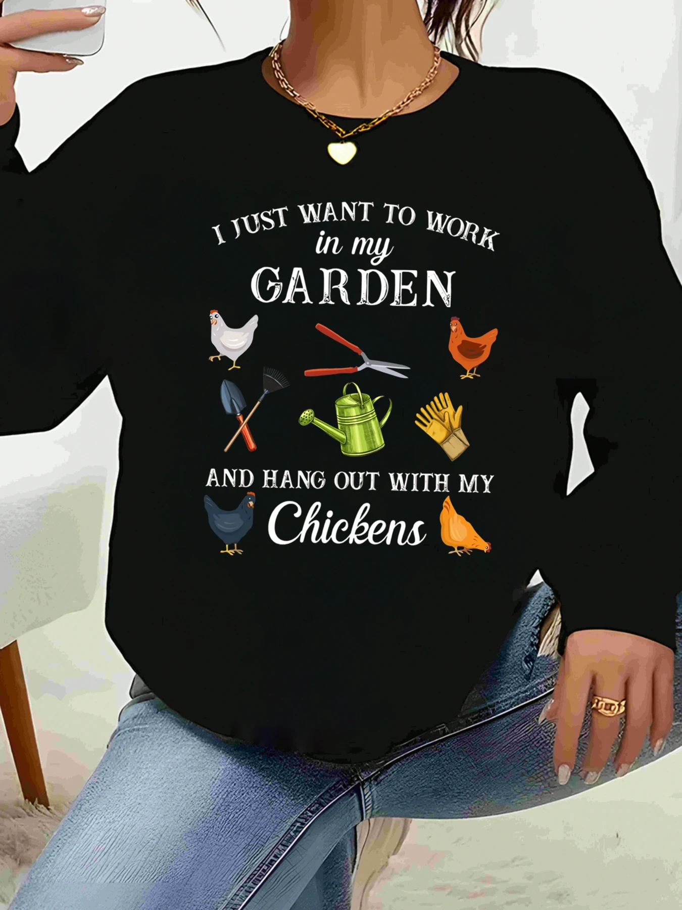 

Топ с длинными рукавами и принтом садовых цыплят, весна-лето, повседневная одежда, женская мода