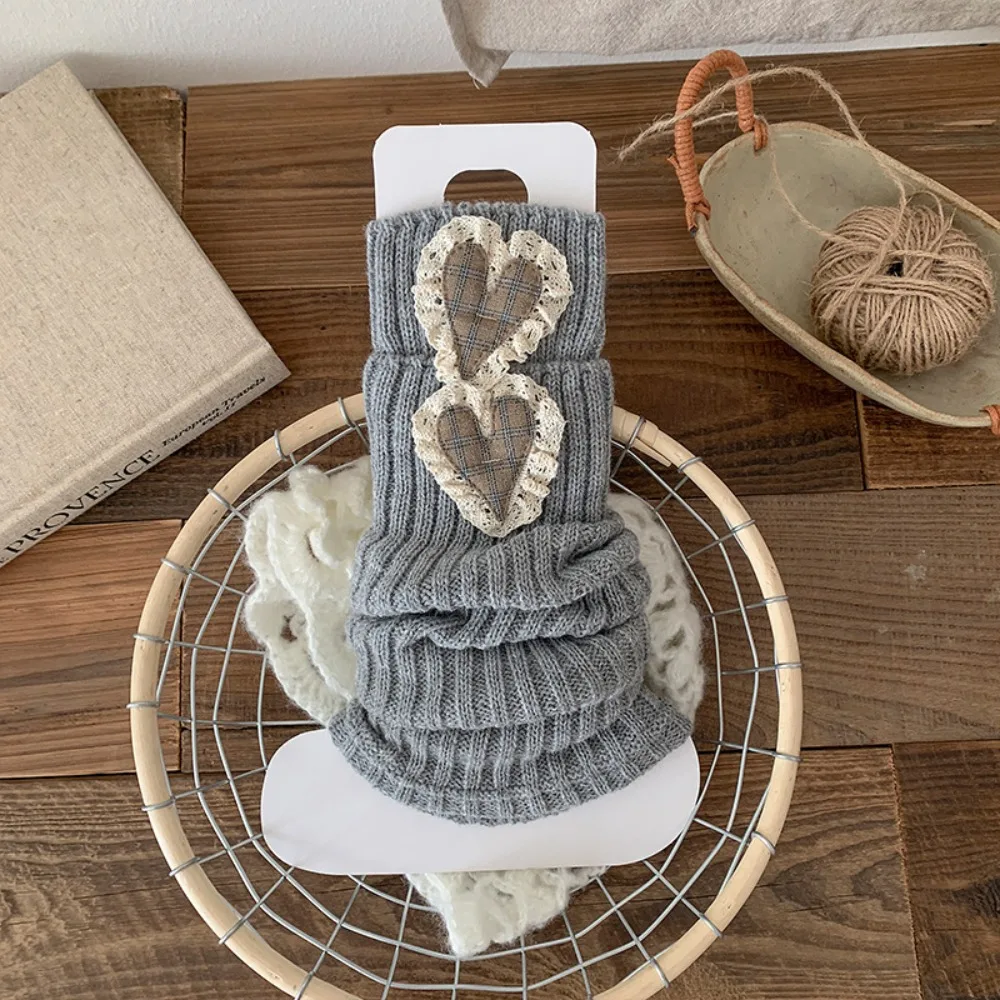 

Cute Love Heart Leg Warmers Solid Color Knitted Lolita Long Socks Keep Warm Thickened Mid-Calf Sock Winter