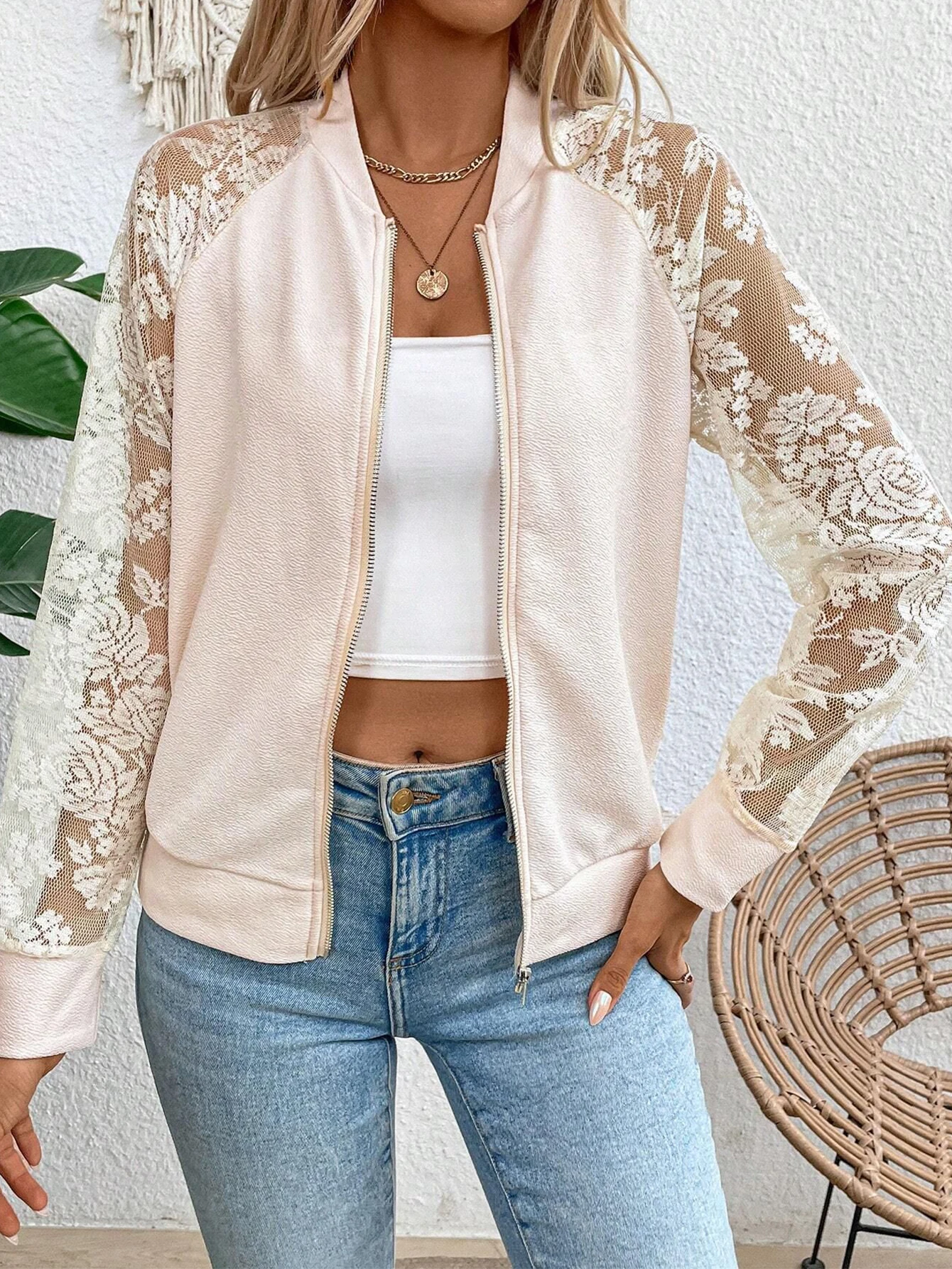 

Women's Casual Lace Long Sleeve Baseball Jacket Regular Fit Summer Outerwear