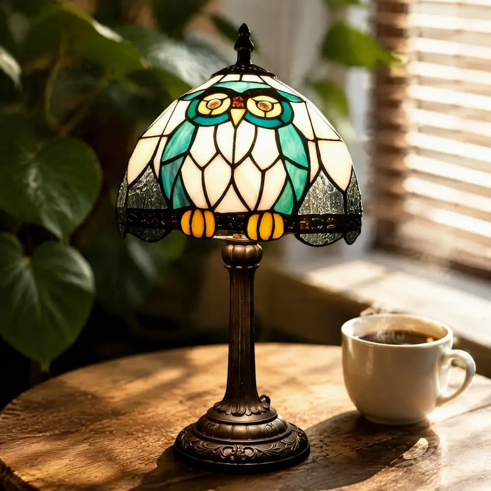 Dragonfly Stained Glass Table Lamp Vintage Blue Dragonfly Bedside Night Light for Bedroom Living Room Bar Cafe Home Decor