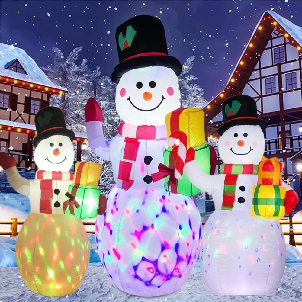 

2.4M/1.5M Christmas Inflatable Cane Snowman With Color Rotating Gradient flashing LED Lights Party Indoor Christmas Decoration