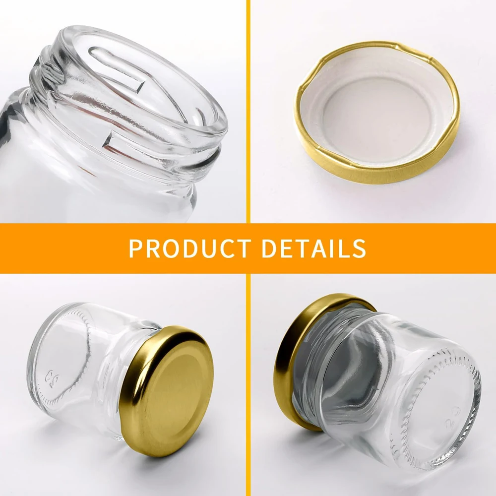 1.5oz Mini Glass Jars Round Small 45ml Honey Jars with Golden Lids,Clear Mini Storage Canning Jar for Candle Making,Spice,Jelly