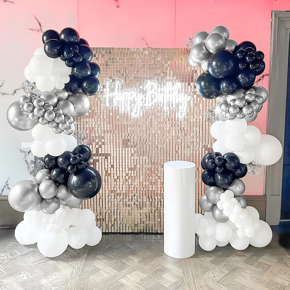 

Металлическая серебряная гирлянда из шаров, черно-белый и серебристый набор для арки из конфетти-шаров, украшение для выпускного, детского праздника, свадьбы, юбилея