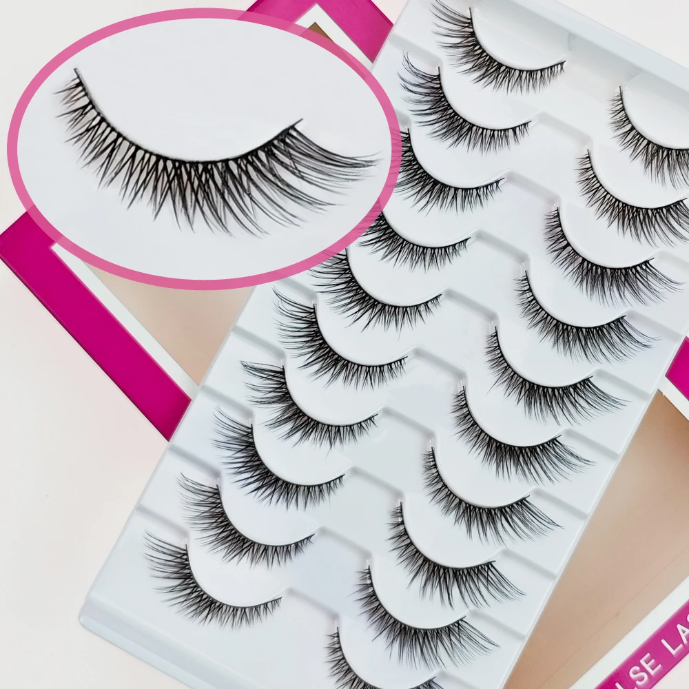 Diagonal Natural Fox-Style Eyelashes Short in the Front and Long in the Back, Cat-Eye Light Makeup, One-Piece Eyelashes