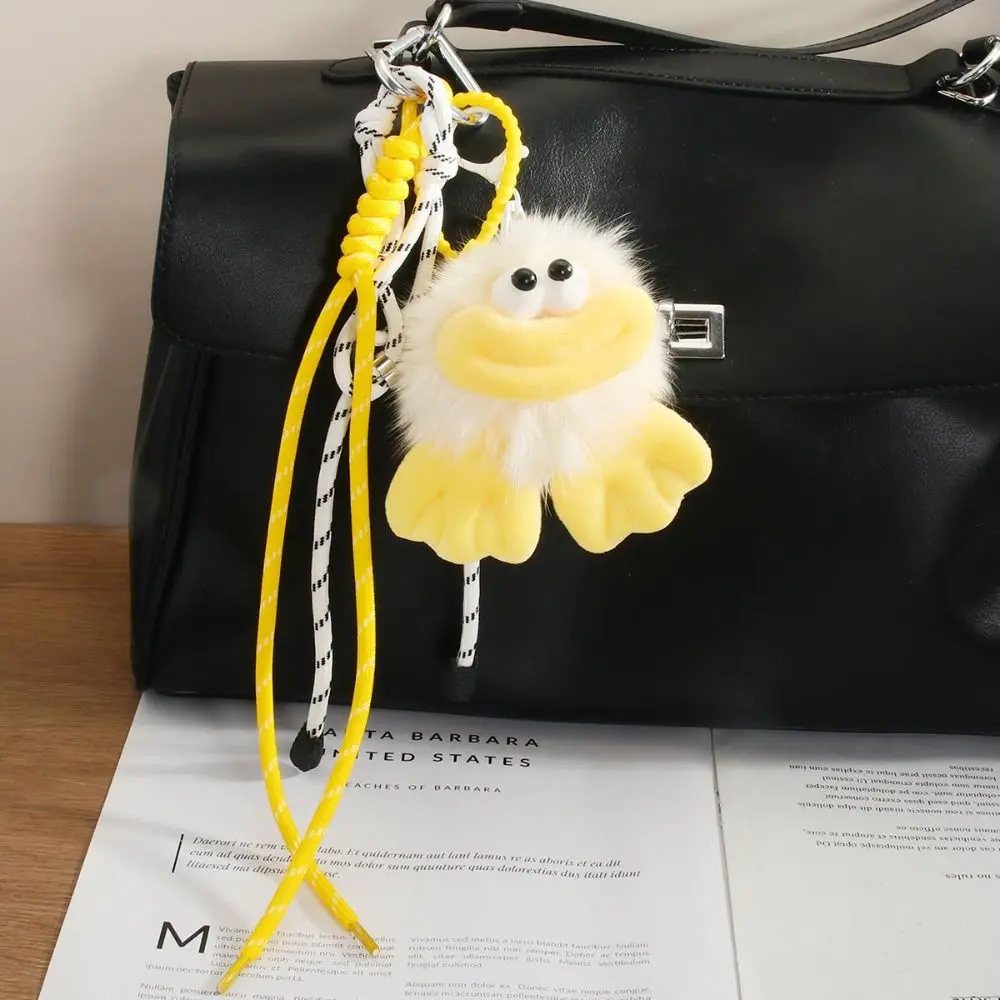 

PP Cotton Plush Sausage Mouth Doll Keychain Braided Rope Collection Stuffed Briquettes Doll Keyring Hanging Decoration Fluffy
