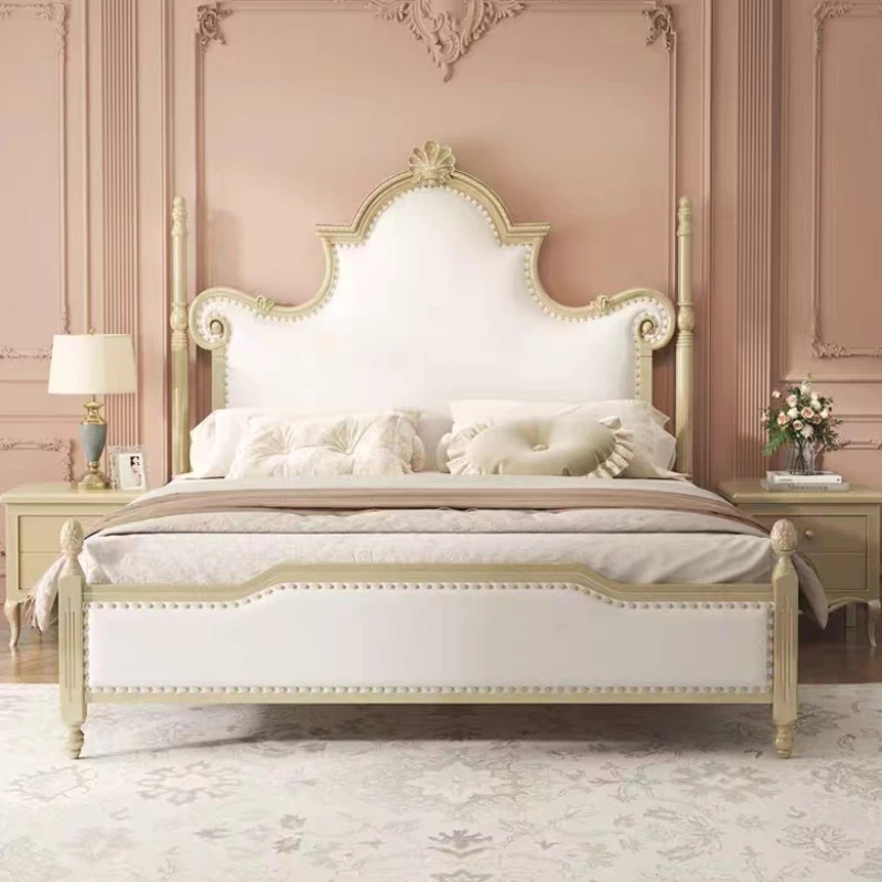 

French Girl Aesthetic Bed Queen Size Cute Salon Twin King Double Bed Luxury Modern Leather Letto Matrimoniale Bedroom Furniture