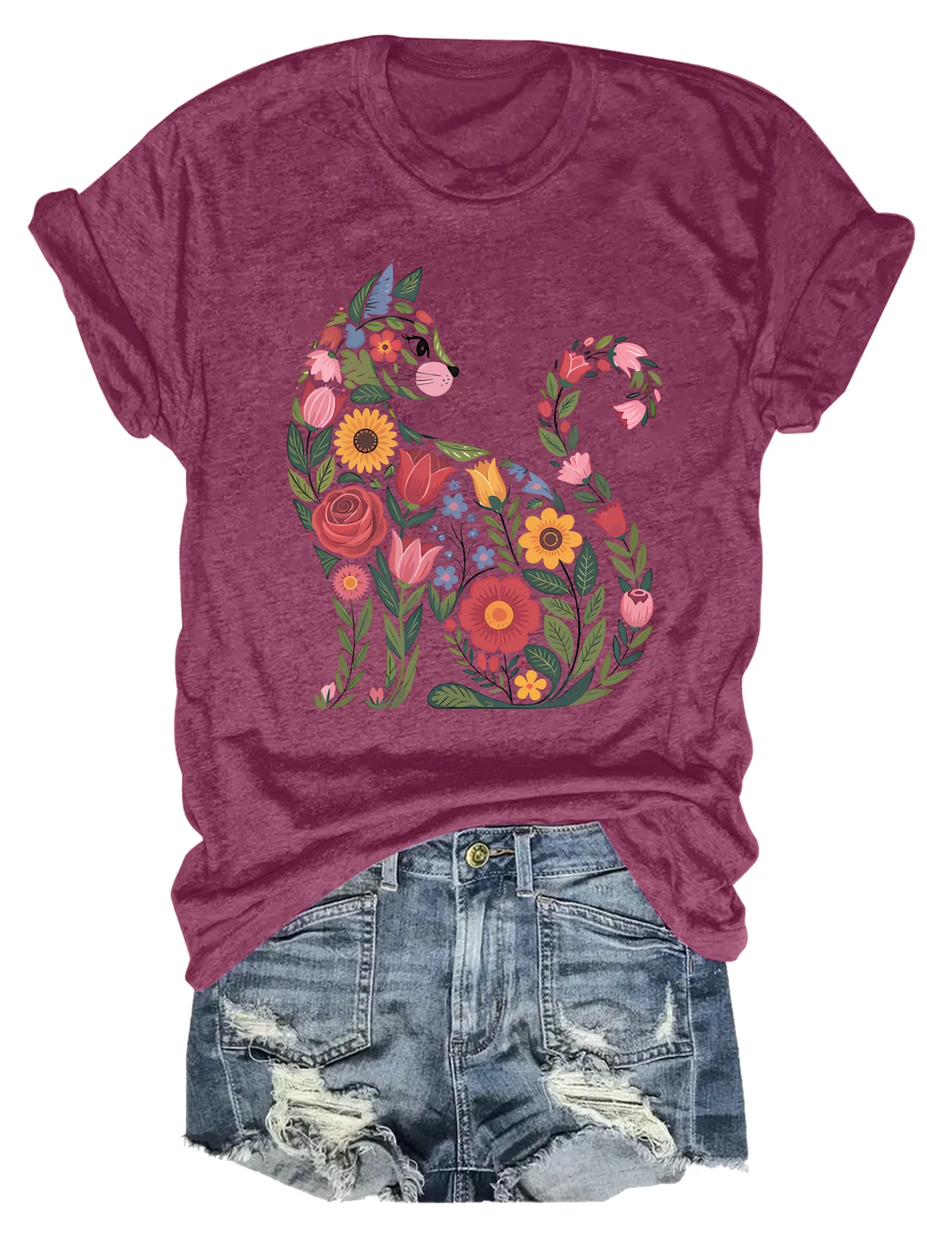 

Plus size women's short sleeve T-shirt Floral Horse Design Pattern Print breathable fabric summer outfit women's clothing
