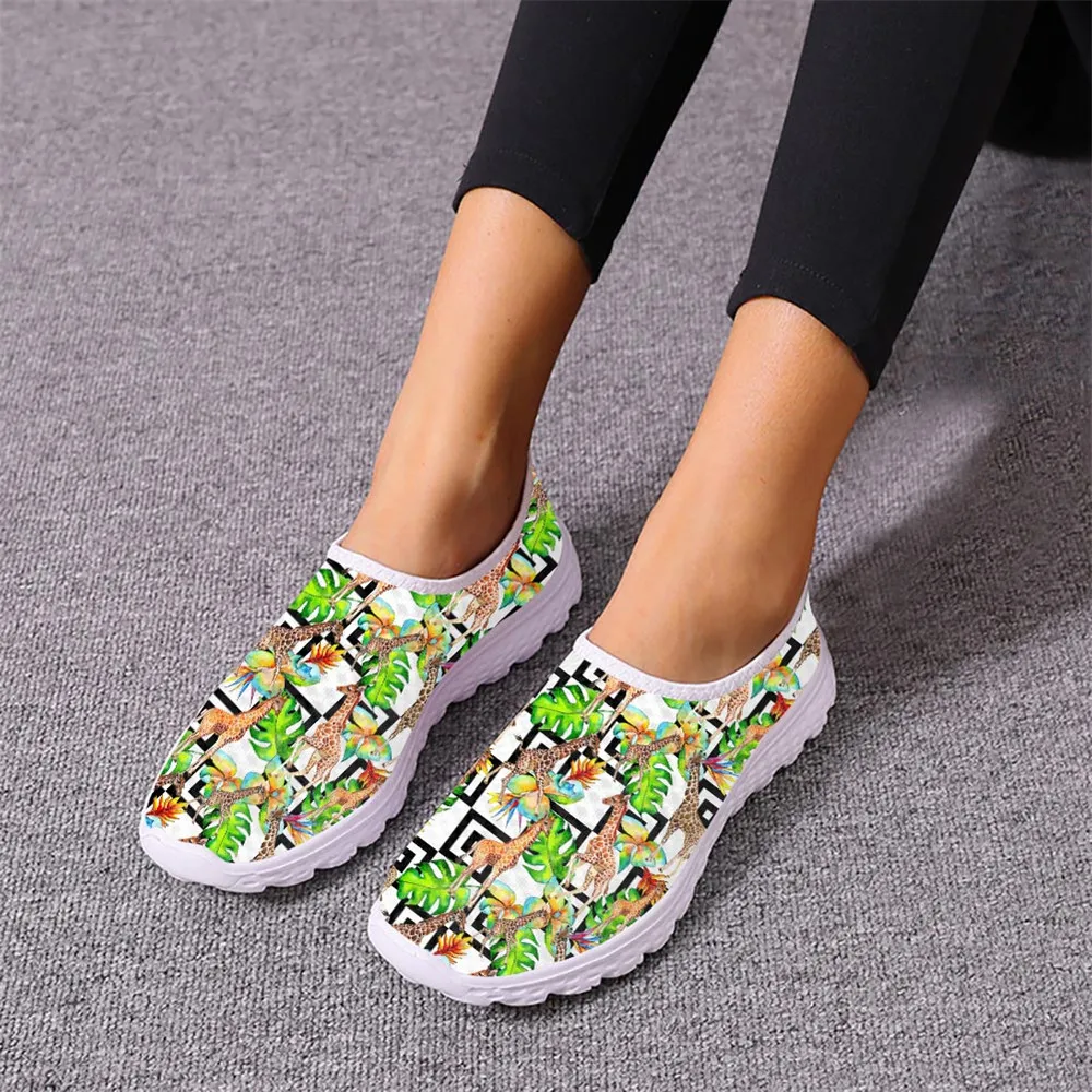 Kawaii Tropical Tree Giraffe Pattern Spring Autumn Running Shoes Wear-Resistant Indigenous Art Sneakers Outdoor Travel Footwear