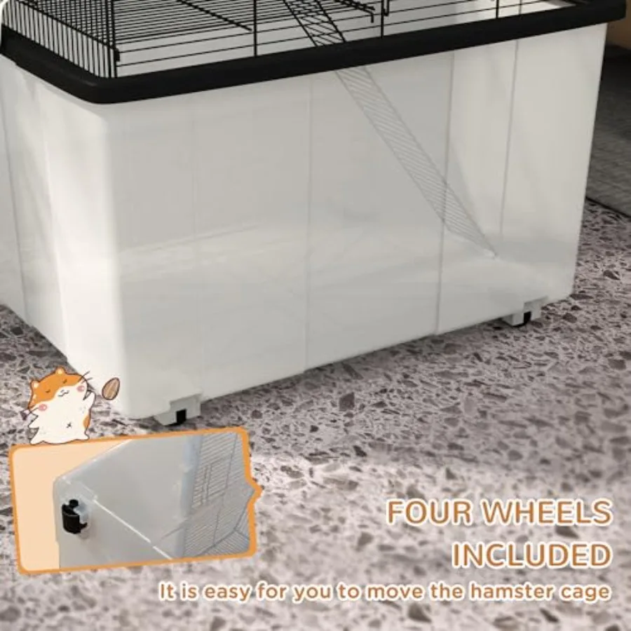 قفص هامستر قفص جربيل 2 طبقة مع عجلات منحدر سفلي عميق طبق الطعام زجاجة ماء للهامستر القزم الهامستر السوري 57x43x #4